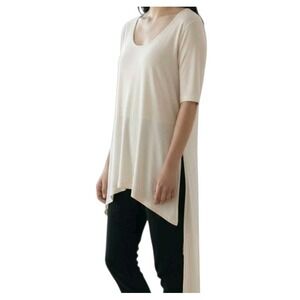 We The Free People T-shirt Tunic Top Womens M Short Sleeves Cream‎ High Low READ